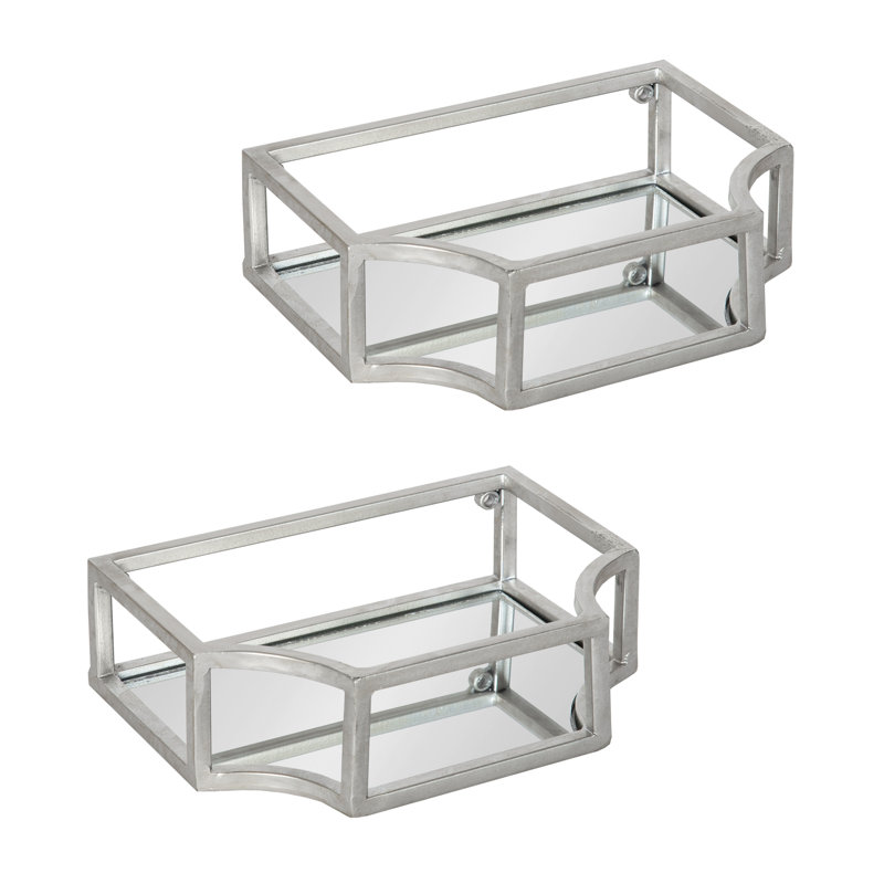 Zain 2 Piece Metal Floating Shelf, Silver