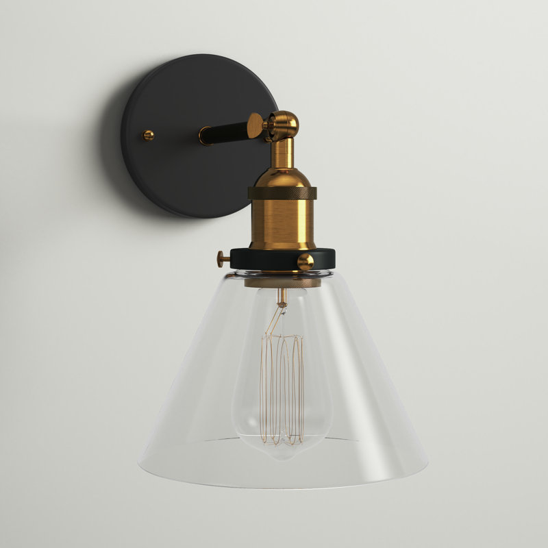 Mekhail 1 - Light Glass Shade Dimmable Classic Armed Wall Sconce, Black