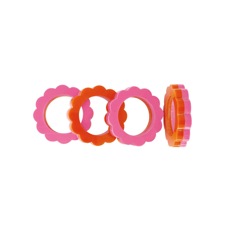 White Scallop Napkin Ring Set of 4, Orange/Pink