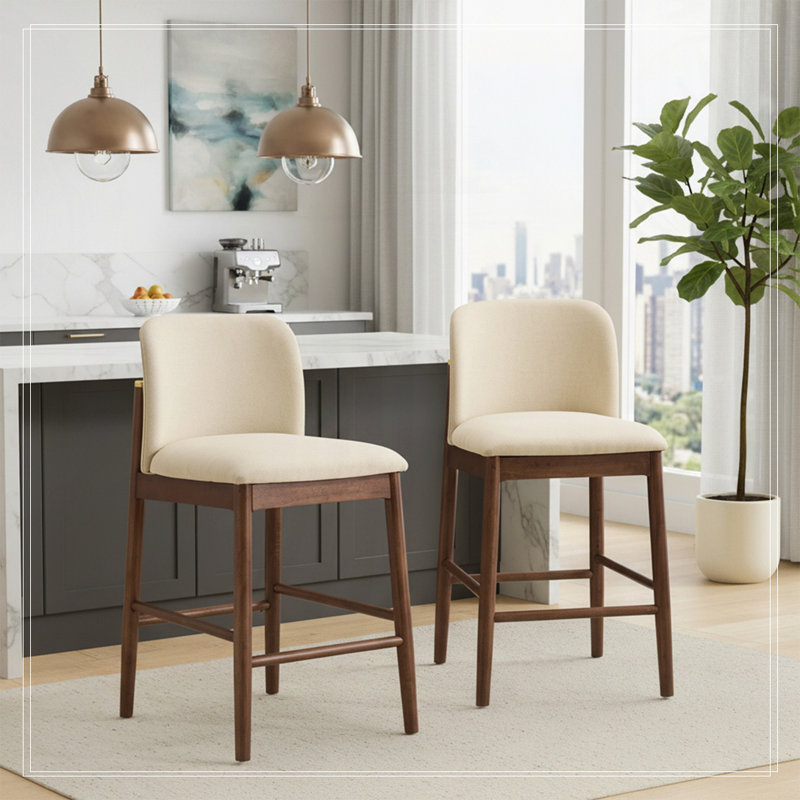 Tabouret de comptoir rembourré en bois, Noyer foncé