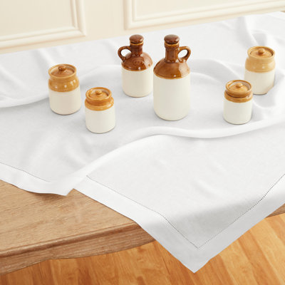 100% Pure Linen Hemstitch Table Throw - Classic Hemstitch