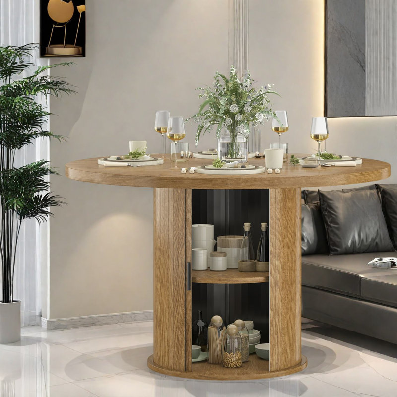 Table de salle à manger en bois peu encombrante avec base en métal robuste pour les cuisines modernes