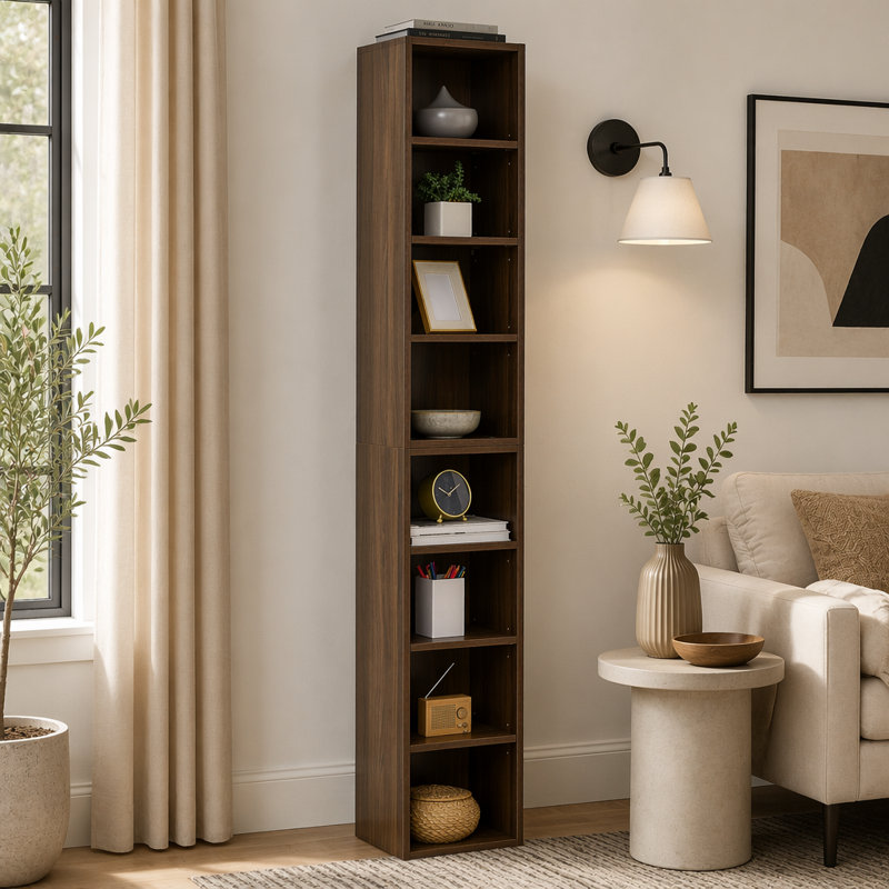 Étagère multimédia à 8 niveaux avec tablettes réglables, armoire de rangement multifonctionnelle à deux étages pour CD, DVD et livres