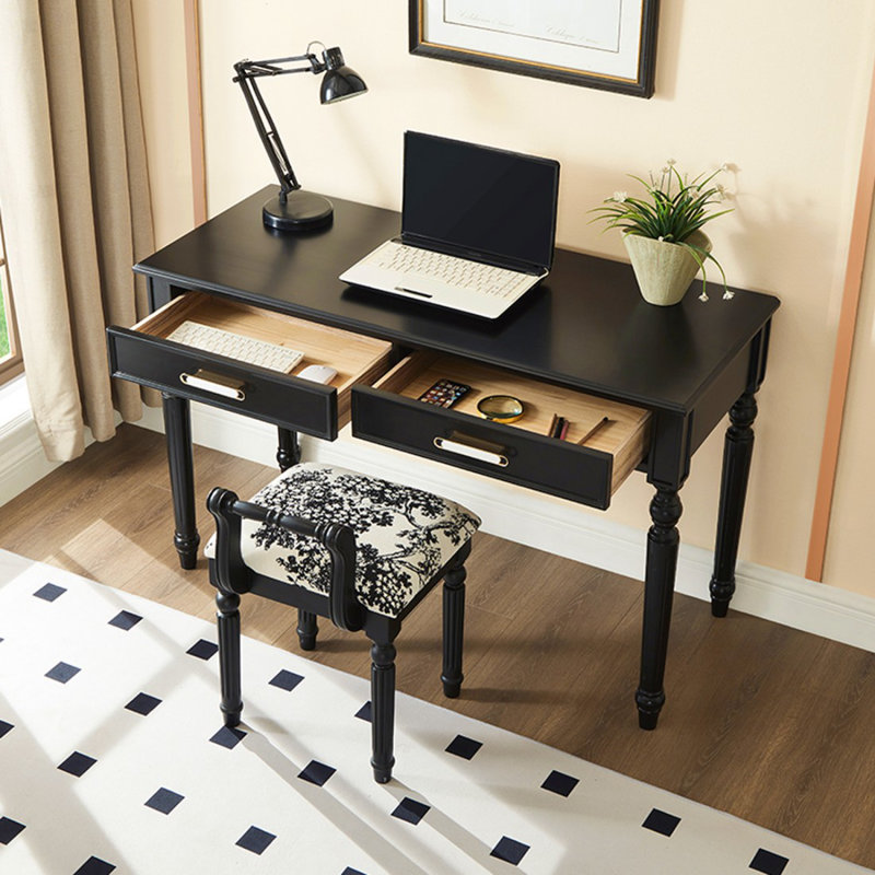 Bureau d'écriture rectangulaire en bois massif noir avec tiroirs, H 29,9 po x l 39,4 po x P 19,7 po