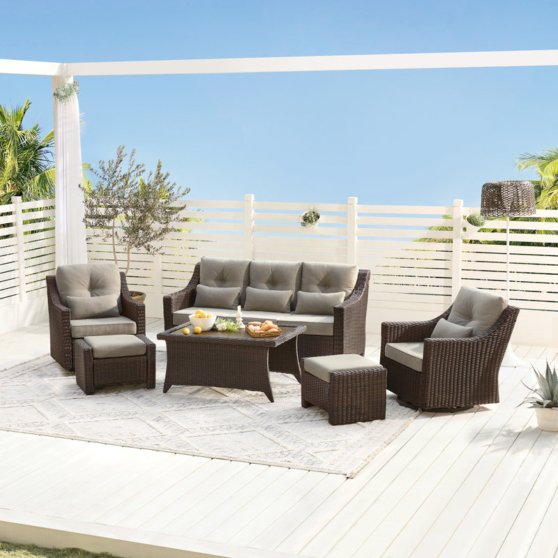 Keaisha 5 Person Outdoor Conversation Furniture Set Seating Group With Coffee Table And Cushions, Brownish Gray, Brown