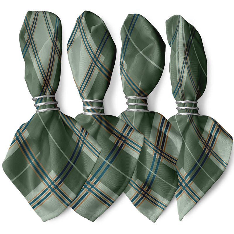 Abbot Polyester Plaid Square Napkin, 18" W x 18" L, Green/Green