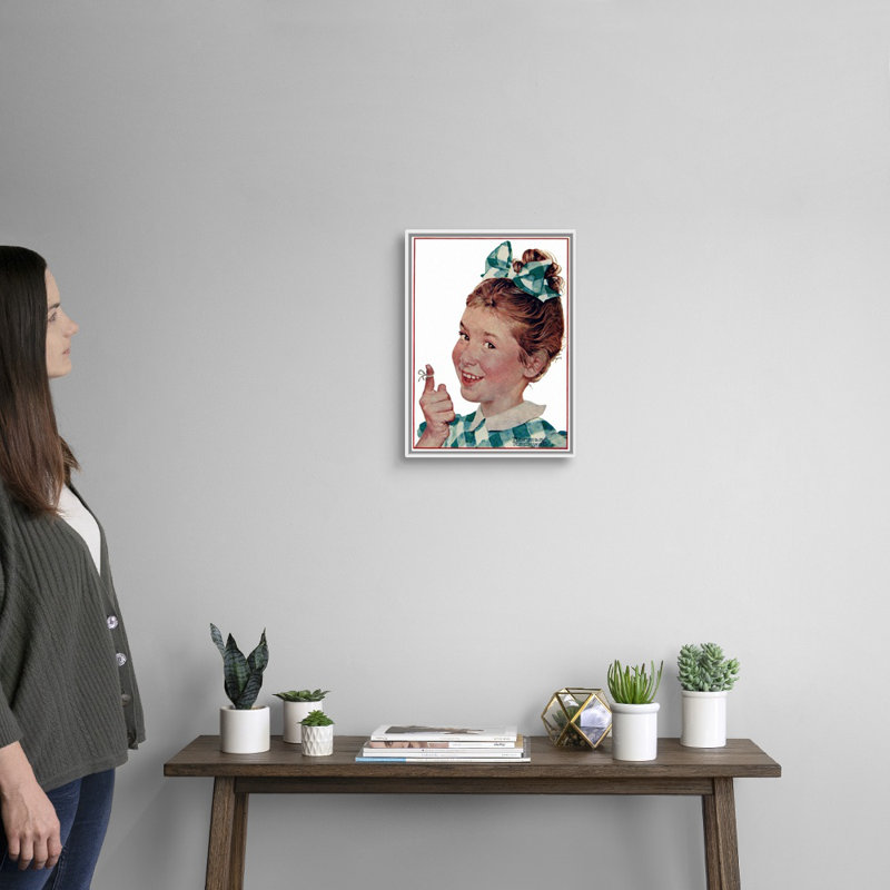 «Girl with String», art mural sur toile, Cadre flottant blanc, H 18 po x l 14 po x P 1,75 po