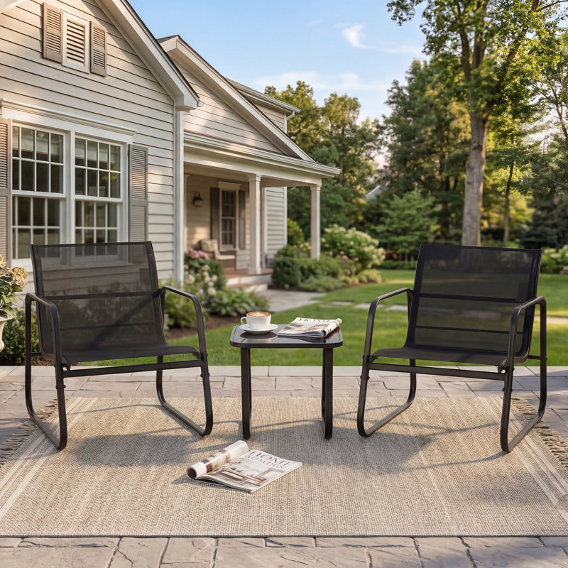 Patio 3 Pieces Bistro Set, Outdoor Conversation Set,PVC-coated polyester Outdoor Furniture Set with 2 Chairs & Coffee Table