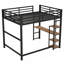 Lit mezzanine double en métal avec bureau intégré et tablettes de rangement