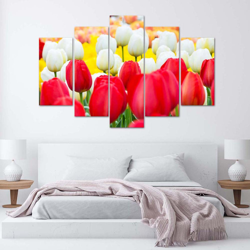 Tulip Red And White - 5 Piece No Frame Set on Canvas