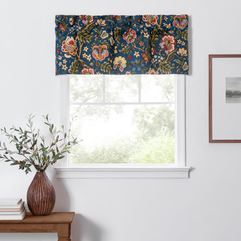 Regency Cotton Floral Tailored Window Valance, Navy