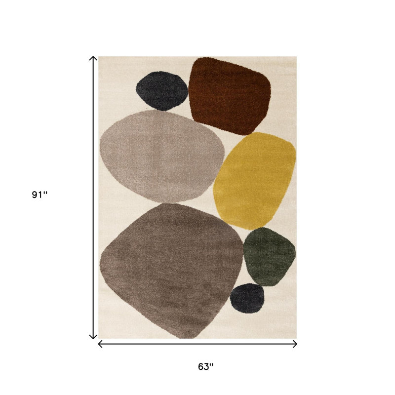 Tapis géométrique crème et brun 5 pi x 8 pi