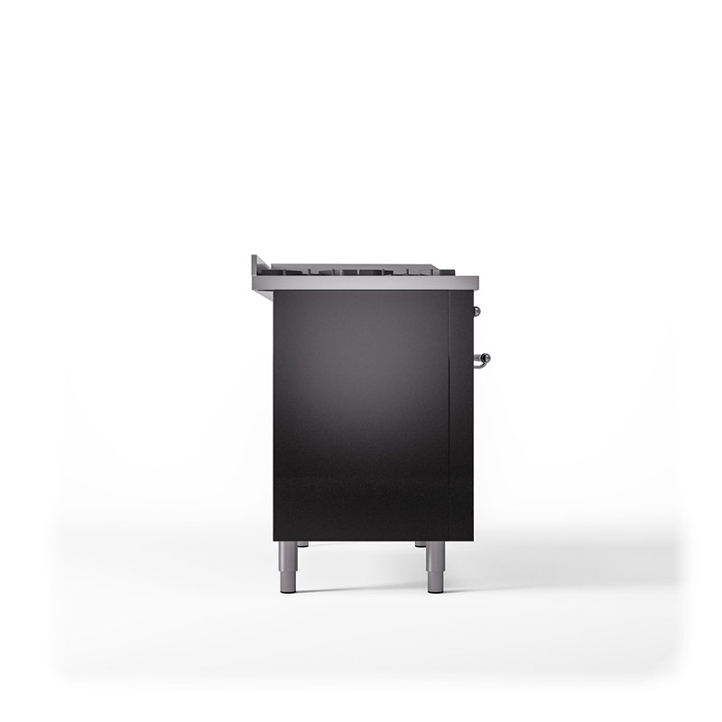 ILVE Nostalgie II 48 in Dual Fuel Range, 5 Burner, Griddle, Frenchtop, Liquid Propane, Glossy Black/Chrome