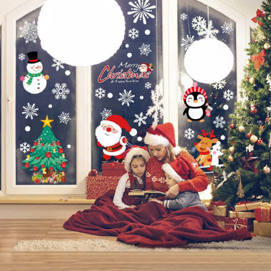 Christmas Window Decal Santa Claus Snowflake Stickers Winter Wall Decals  For Kids Rooms New Year Christmas