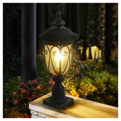 24" Vintage Black Outdoor Post Lantern - Waterproof Aluminum Lamp Post Light with Bubble Glass for Garden Pathway, Patio & Driveway Lighting