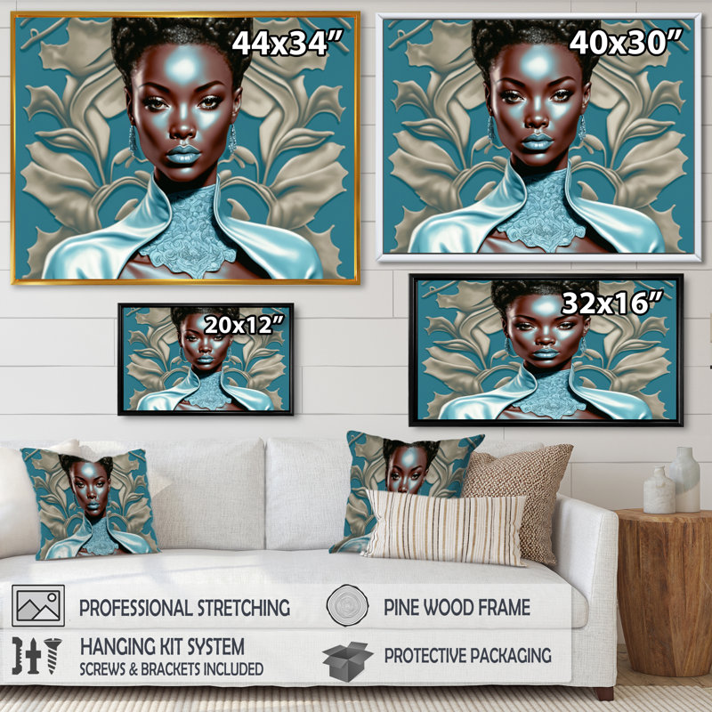 «Beautiful Retro African American Model II», reproduction sur toile, H 30 po x l 40 po x P 1,5 po, Cadre flottant noir