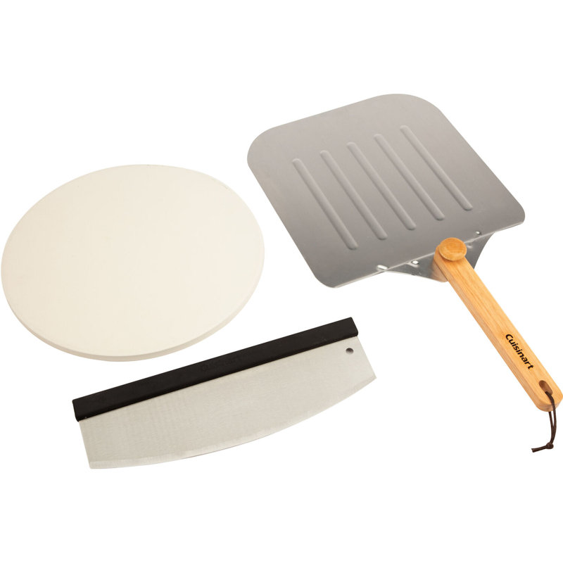 Cuisinart 3 Piece Deluxe Pizza Grilling Pack, 14” Round Pizza Stone for Oven and Grill, Includes Cutter and Foldable Stainless Steel Peel, Complete Set to Build Your Own Pizzas at Home