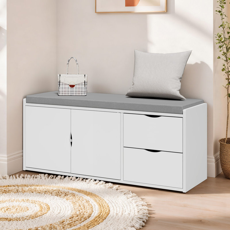 40" Entryway Shoe Storage Bench With Cushion Seating, Rustic Wood Shoe Bench With Drawers and Adjustable Shelf