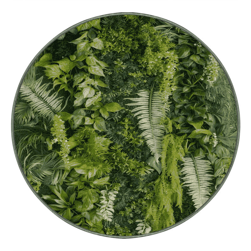 Machine Washable Nature Green Area Rug, Round 4'