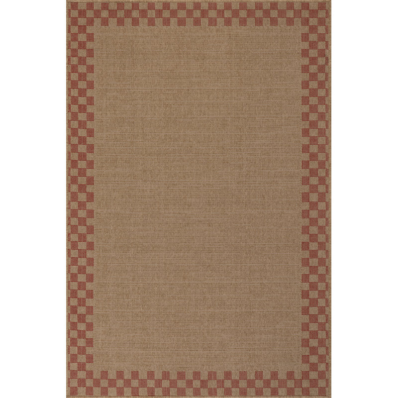 Prisellae Bordered Checkered Indoor/Outdoor Area Rug, Rectangle 6' x 9'