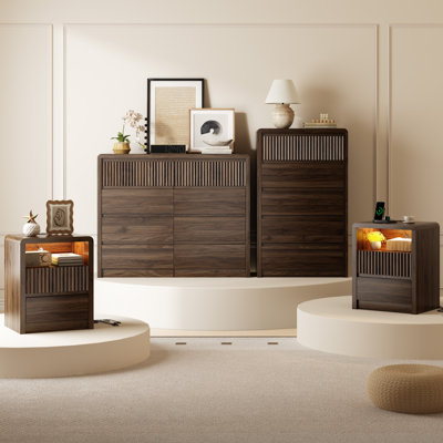 Eton 4 Pieces Wood Bedroom Set,8-drawer Dresser, 5-drawer Tall Chest  2 Charging Nightstands, Anti-tip, Easy Assembly