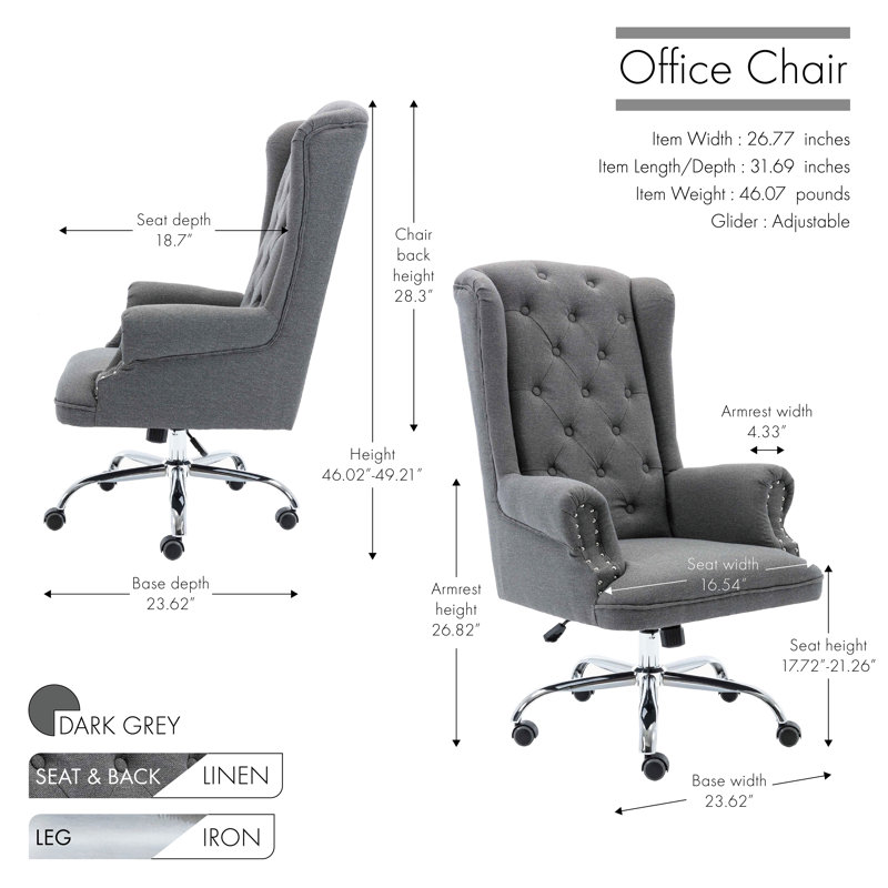 Linen Executive Chair, Dark Grey