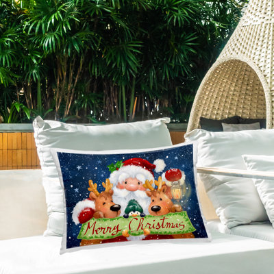 Santa with Lantern Christmas Outdoor Printed Pillow by Jean Francois