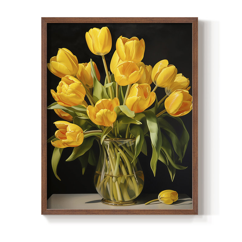 Reproduction encadrée FLORAL Series DCCVII - bois massif, H 21 po x l 17 po, Noyer