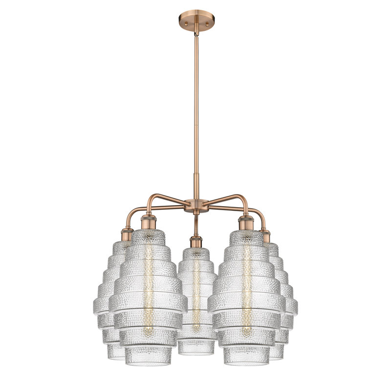 Lustre unique à 5 lumières Bedrie, Fumée, Cuivre antique