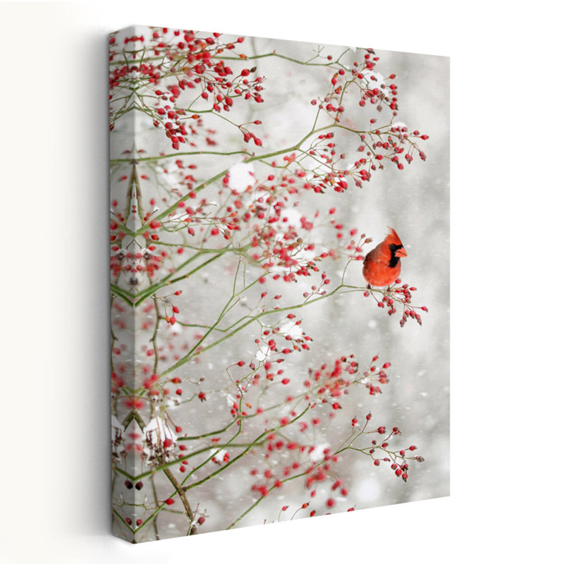 Cardinal rouge dans les baies rouges - Photographie de paysage, animaux, oiseaux, art, H 36 po x l 24 po