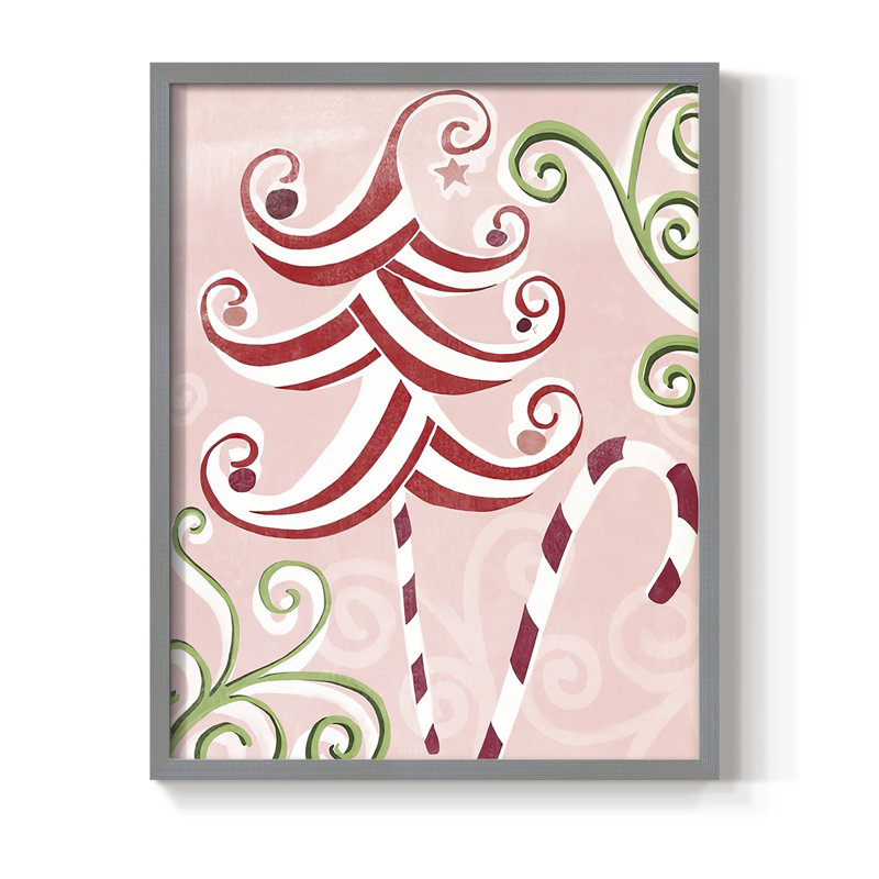 «Candy Cane Holiday I», reproduction encadrée - bois massif, H 15 po x l 12 po, Cadre gris