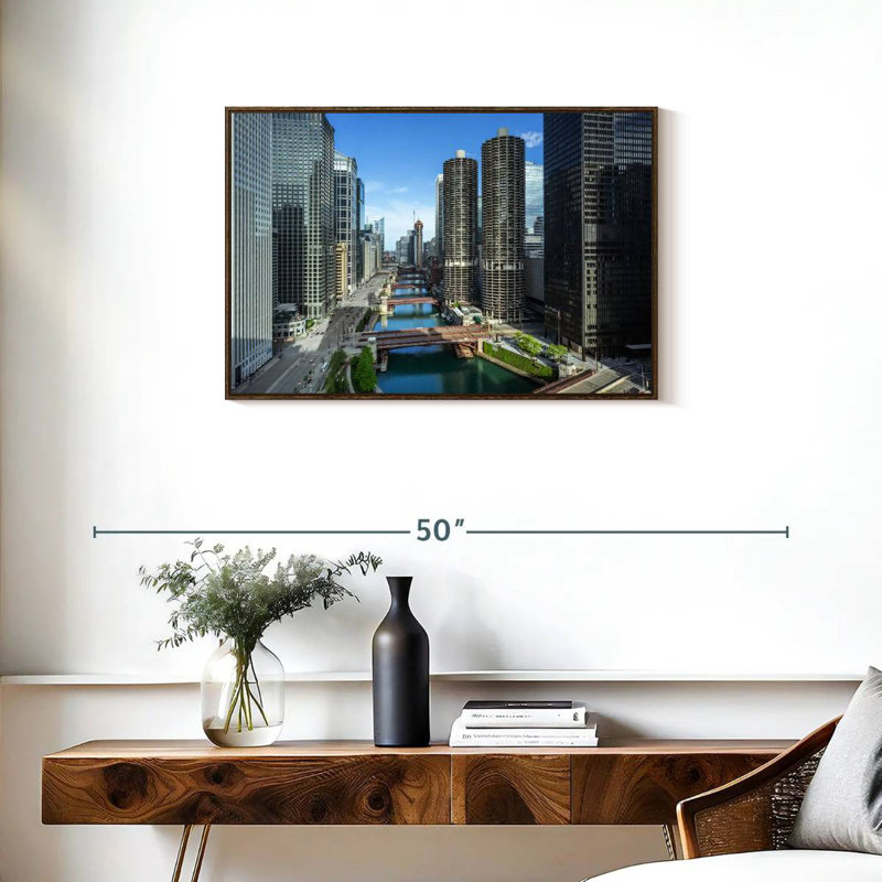 Chicago Riverside Towers, 31 po x 21 po, Cadre flottant noyer