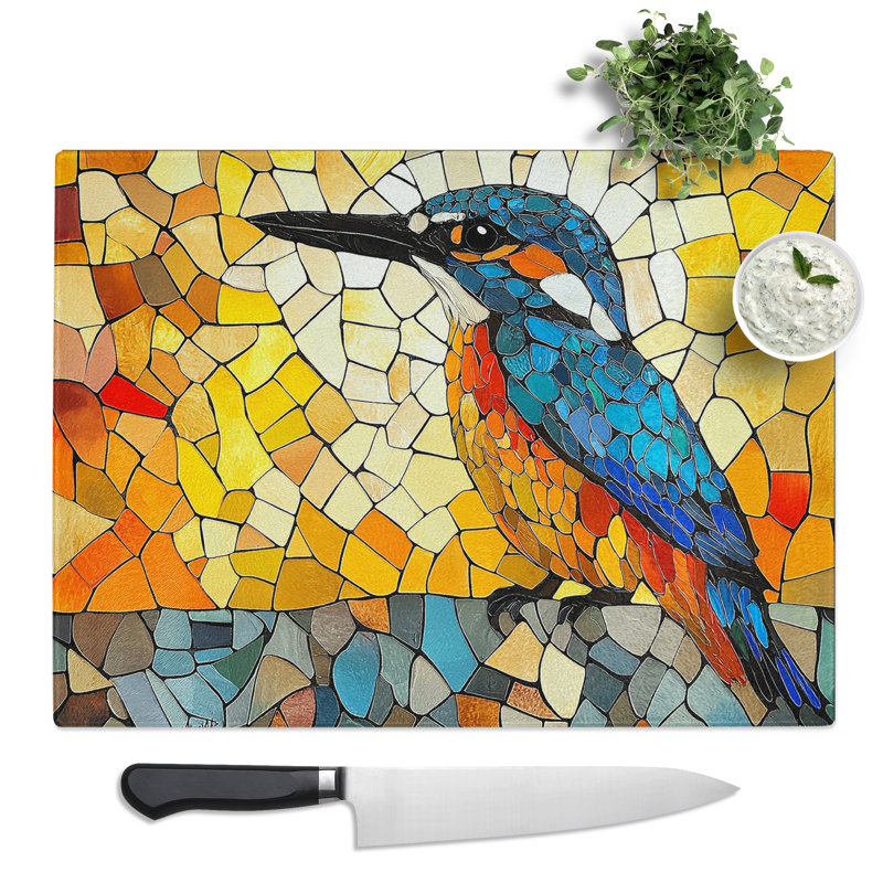 Kingfisher Graphic  Glass Chopping Board