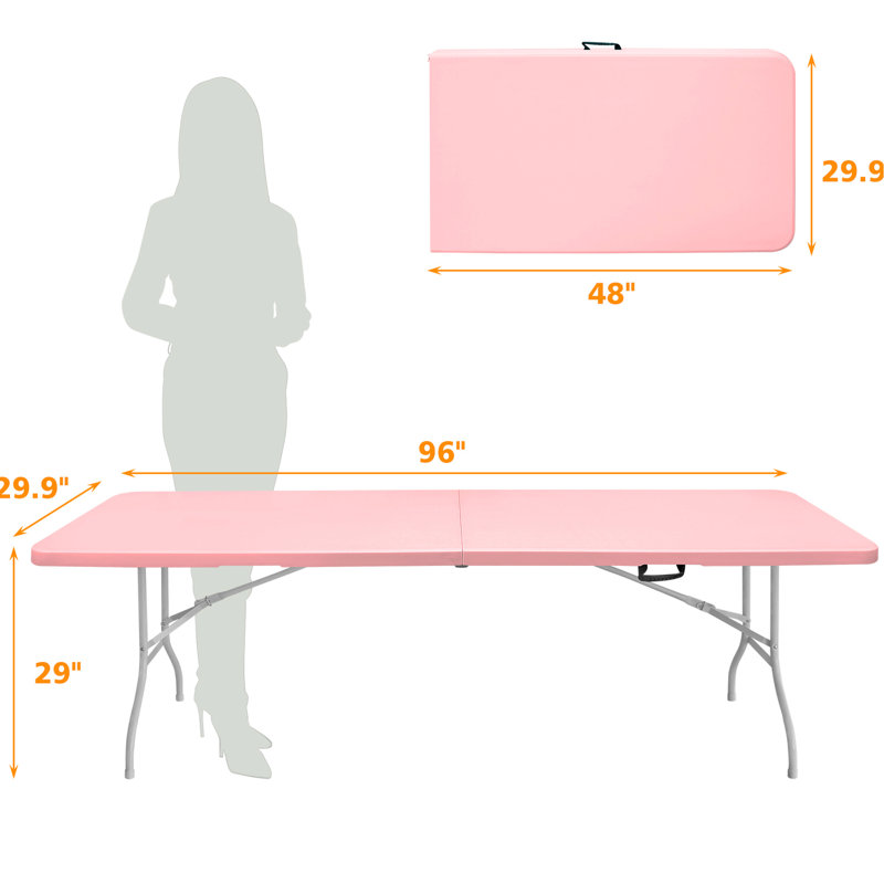 8Ft Portable Plastic Folding Table In Pink - Ideal For Camping, Picnics & Parties, Strong, Waterproof, Foldable Picnic For Foldable, , Stable