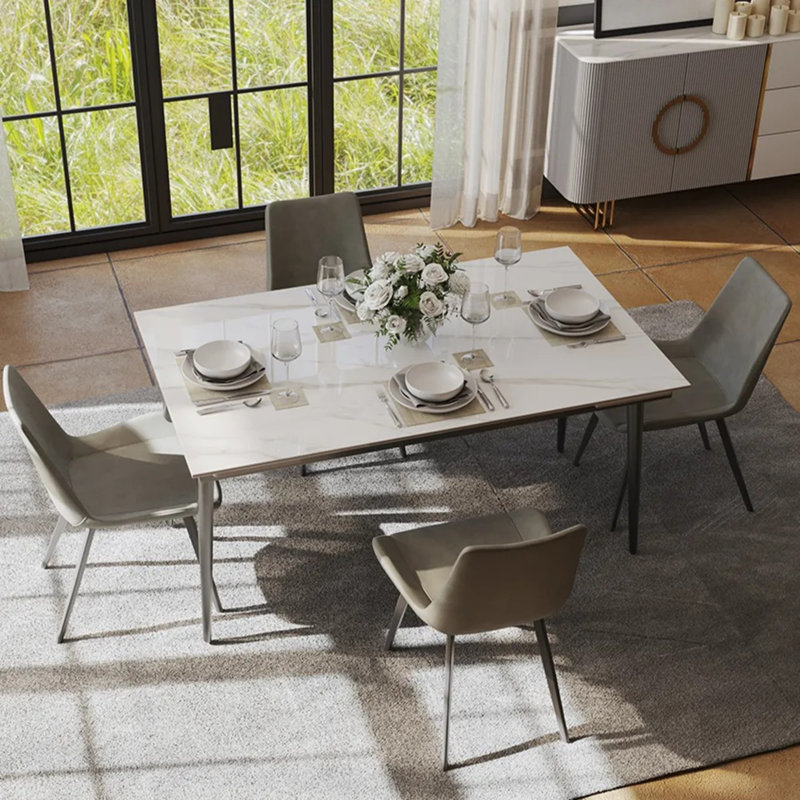Table de salle à manger à plateau extensible Modern Bright Pandora, H 29,5 po x L 78,7 po x l 35,4 po, Blanc