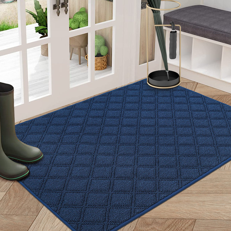 Non-Slip Geometric Indoor Doormat, Blue, 81.3cm W x 121.9cm L