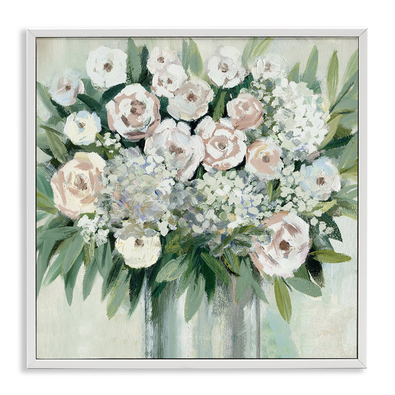 Charmantes roses brossées, estampe numérique encadrée par Dogwood, Giclée encadrée blanc bord de mer, H 24 po x l 24 po