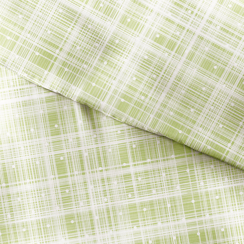 Moss Green and White Plaid Queen Duvet Cover Set