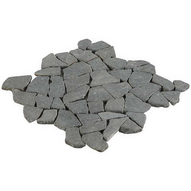 Nature 12x12 Tumbled Pebble Tumbled Mosaic Tile, Lava Black