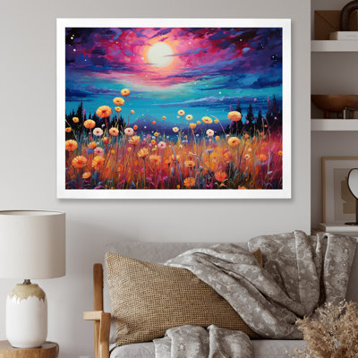 Pleine lune magique sur une fleur de prairies sur toile