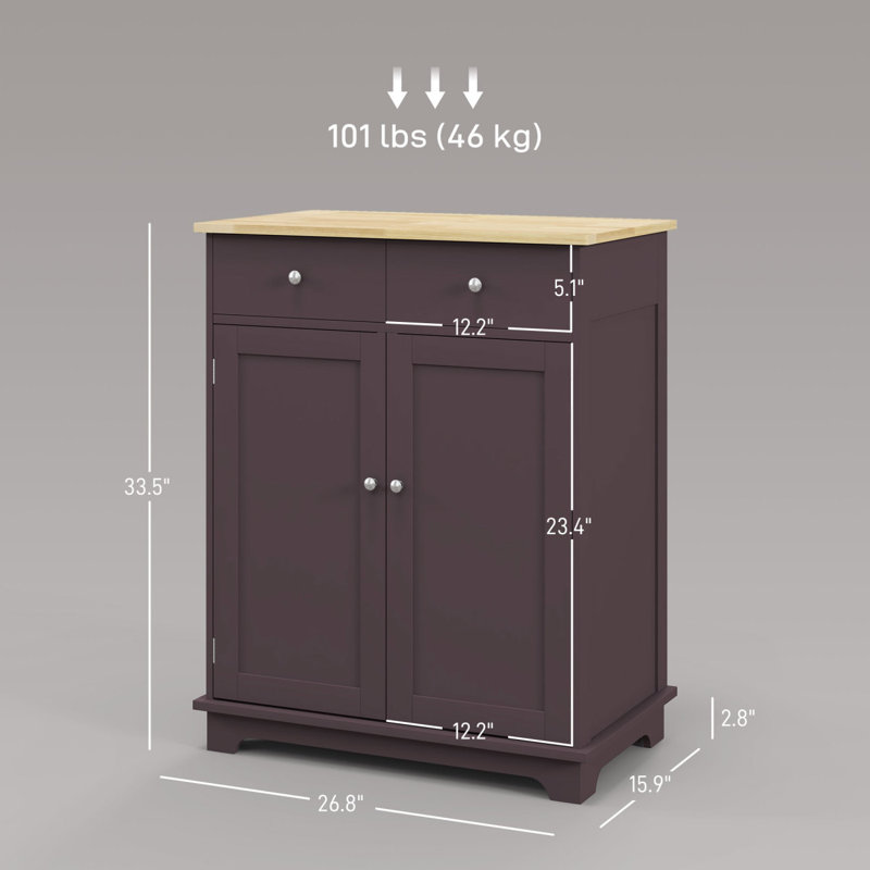 Coffee Finish Sideboard With Solid Wood Countertop