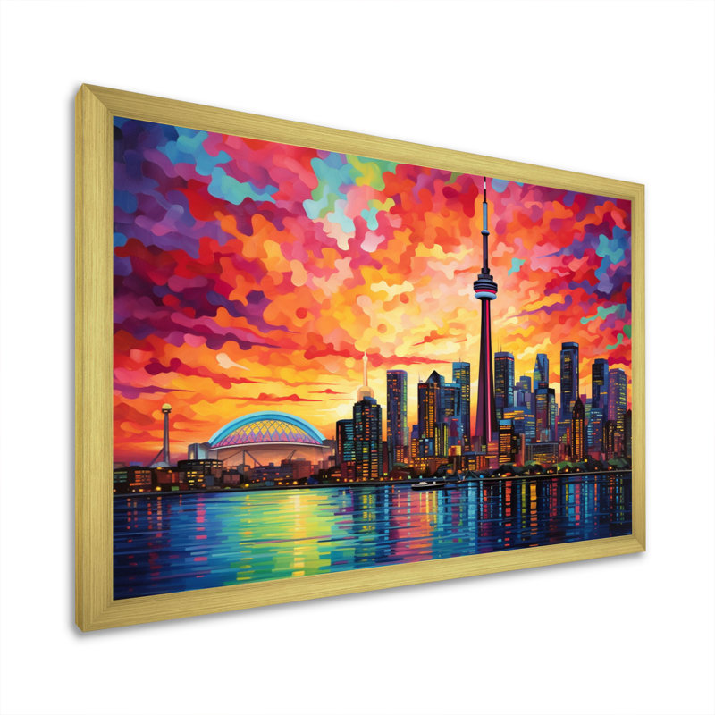 Pop Toronto Cityscape II - impression, H 16 po x l 32 po x P 1 po, Cadre doré à une seule photo