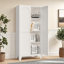 Armoire de rangement polyvalente en métal avec portes galbées et tablettes réglables, idéale pour plusieurs pièces de votre maison
