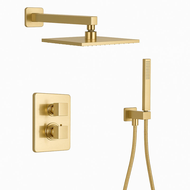 Scala Thermostatic Shower System with 2-Way Diverter, 8-Inch Rain Shower Head and Wall Mounted Hand Shower, Valve Included