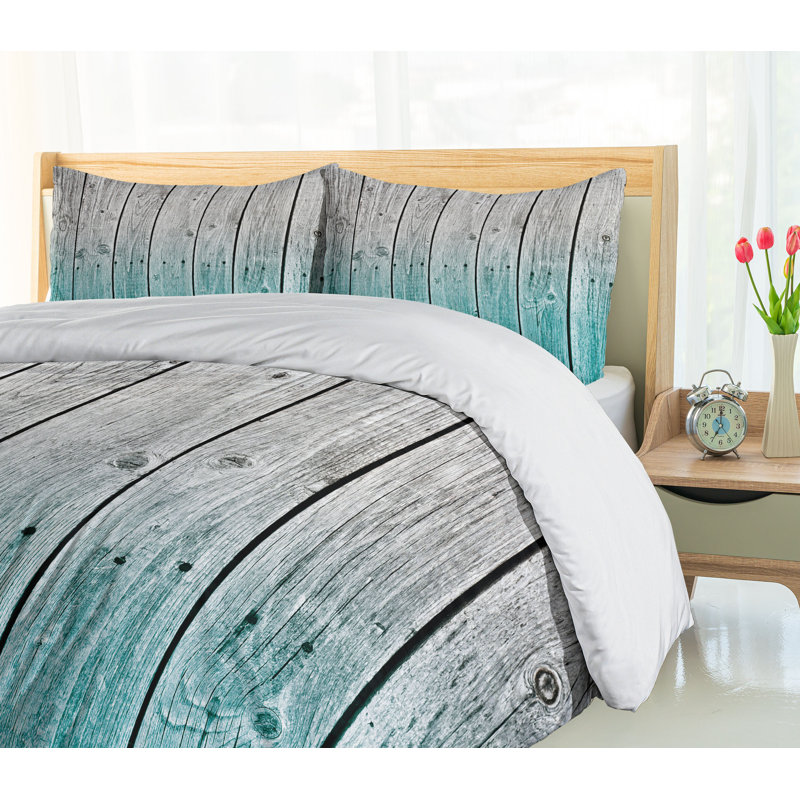 Twin Gray and Green Polyester Rustic Duvet Cover Set