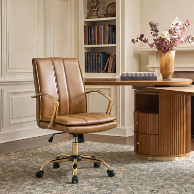 Chaise de bureau inclinable et pivotante en cuir véritable moderne H 40 po