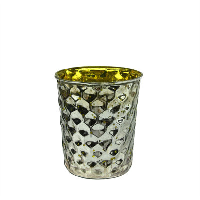 Hammered Mercury Glass Decorative Votive Candle Holders 4"