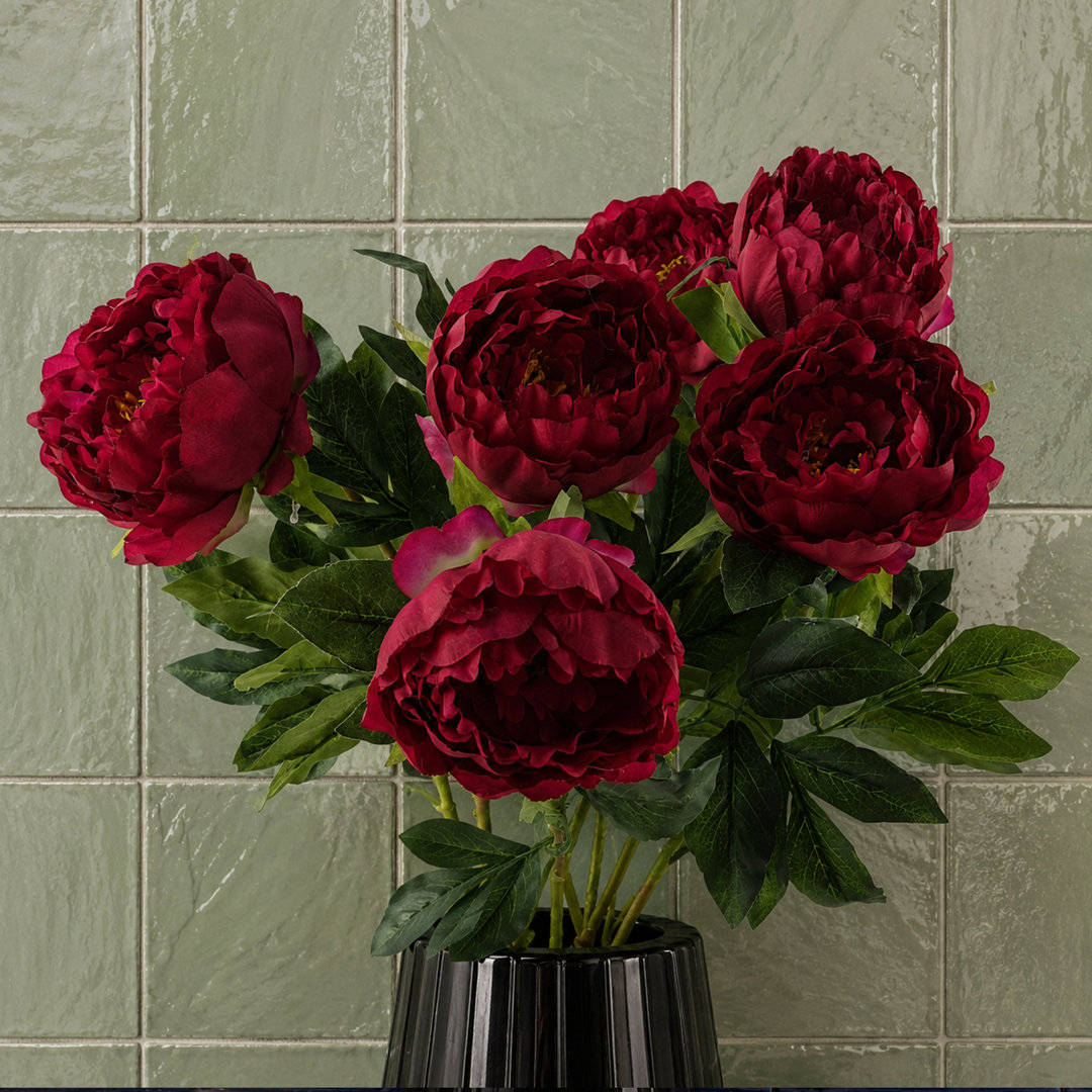 Pack of 6 x 80cm Dark Pink Peony Stem