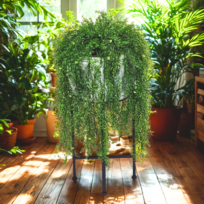 Faux Hanging Grass In Rustic Metal Planter With Frame