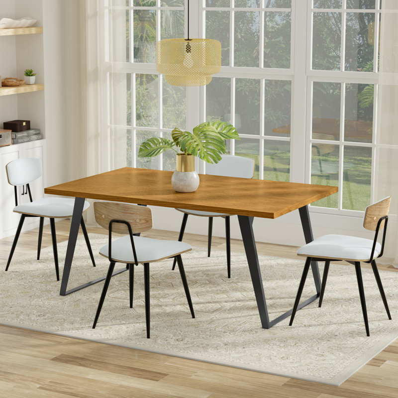 Lowry Industrial Oak Veneer Wood Dining Table with Black Metal Legs